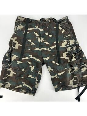 LA GATE Collection U.S.A. Green Camo Cargo Shorts 100% Cotton Adjustable Size 46